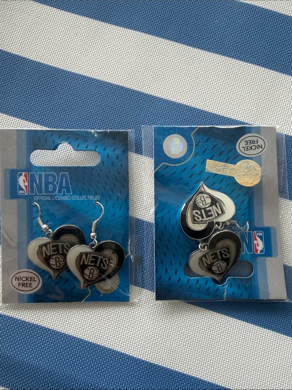 NBA Brooklyn Nets Heart Logo Earrings and Charm Set - Black & White